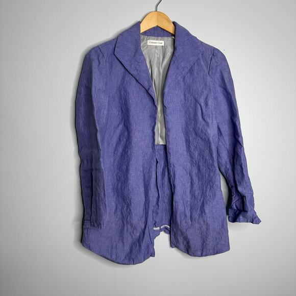 Coldwater Creek Women's Blue Heathered Linen Boyfriend Fit Blazer Size 8P - Picture 1 of 5